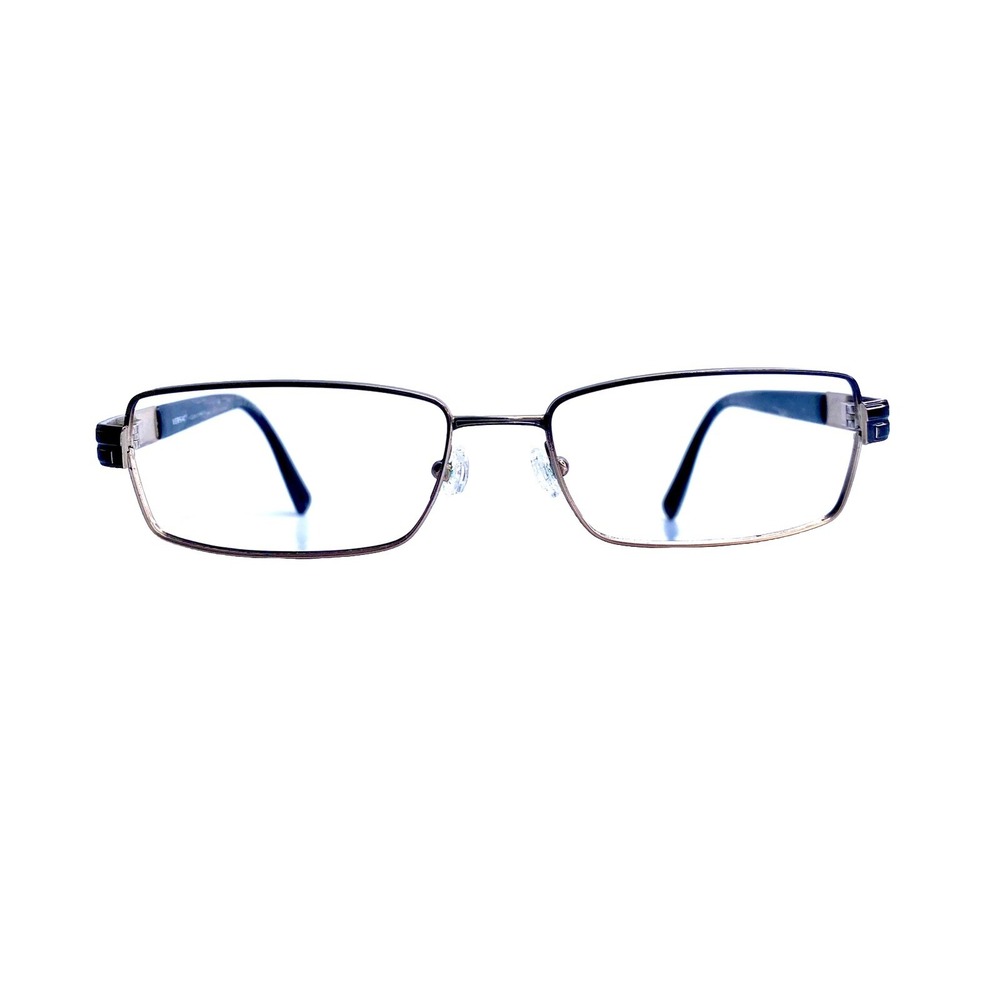 Versace Silver Black Metal Rectangular Eyeglasses Flex Temples Italy 53 16 135
